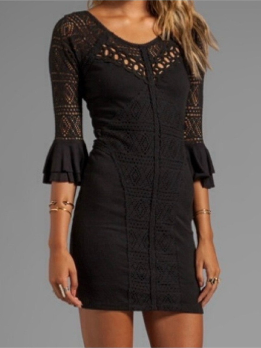 Free People Black Lace-Trim Bodycon Dress